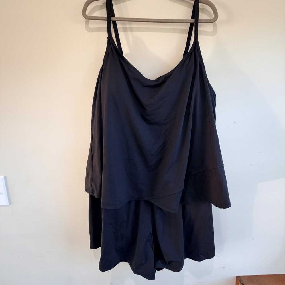 Lands End Swim Romper Women 3X Black Stretch Minimalist Indie Supportive Lined